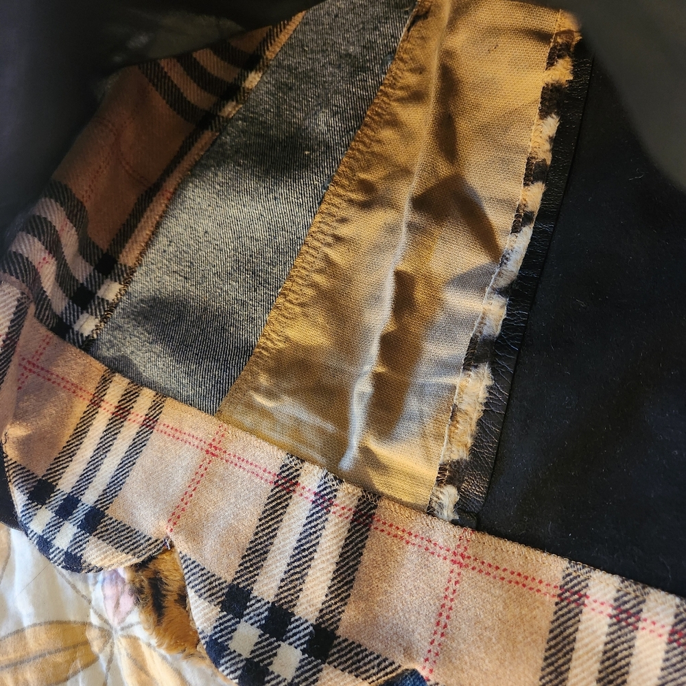 Moschino Couture! 1990s Vintage Patchwork Skirt Wool Faux Leather Denim Faux Fur - Picture 5 of 17